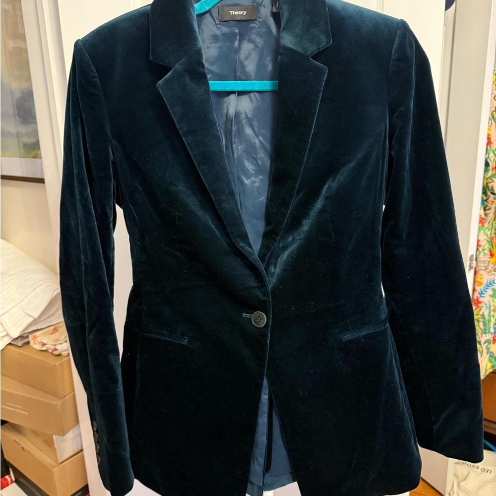 Theory Women's Velvet Blazer | Deep Emerald Green | Women 8